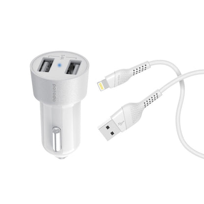 Porodo Dual USB Car Charger 3.4A with Lightning Cable 4ft.