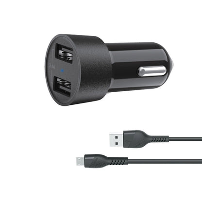 Porodo Dual USB Car Charger 3.4A with Micro USB Cable 4ft. - Black