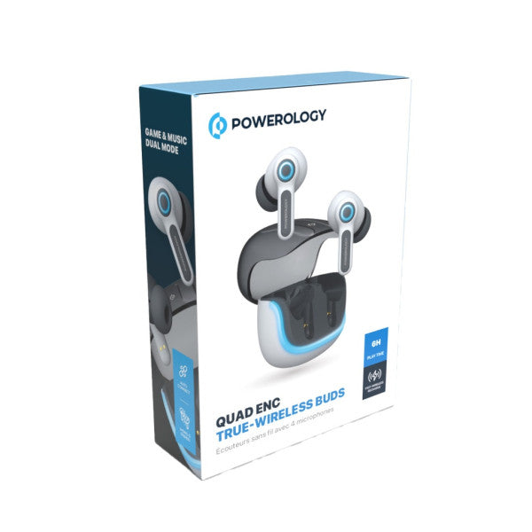 سماعة أذن Powerology Quad Mic ENC TWS مع إضاءة