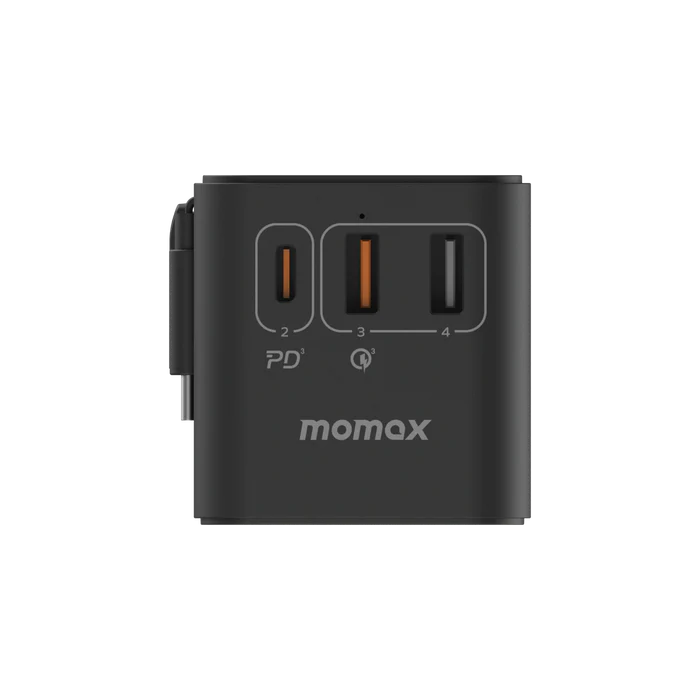 momax 1-World+ 3-Port Travel GaN Charger With Built-in USB-C Cable 70W