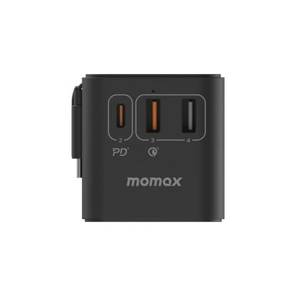 momax 1-World+ 3-Port Travel GaN Charger With Built-in USB-C Cable 70W