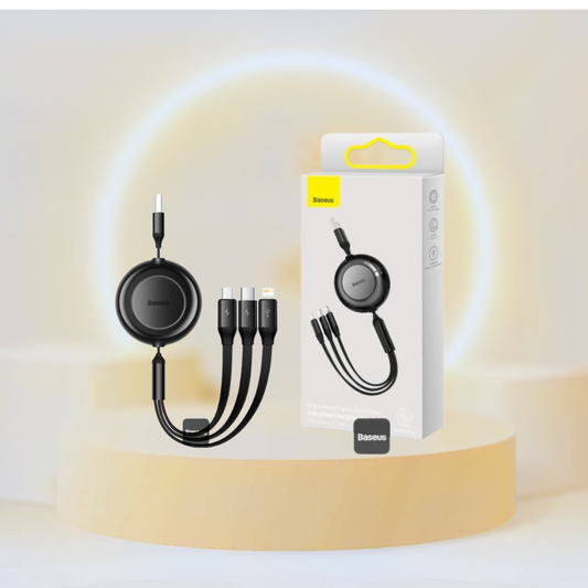 Baseus Bright Mirror 2 Series Retractable Cable | 3 in 1 Fast Charging Data Cable | USB-A to Type-C + Lightning + Micro | 3.5A | 1.1M - Black