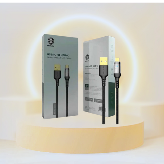 كابل LED شفاف من Green Lion من USB إلى Type-C - أسود