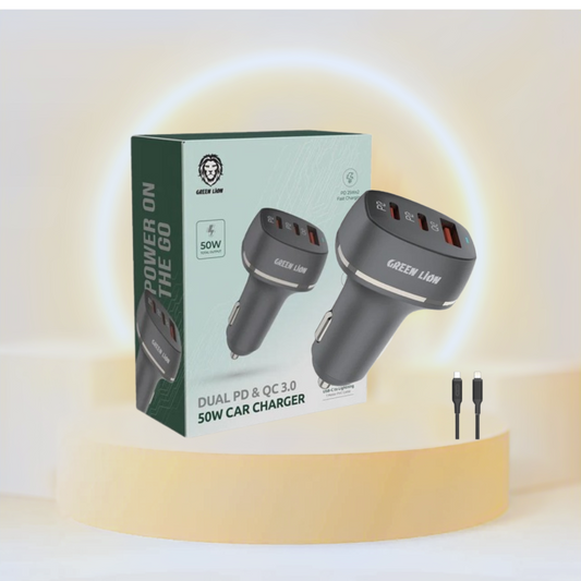 Green Lion Dual PD & QC 3.0 50W Car Charger - Black