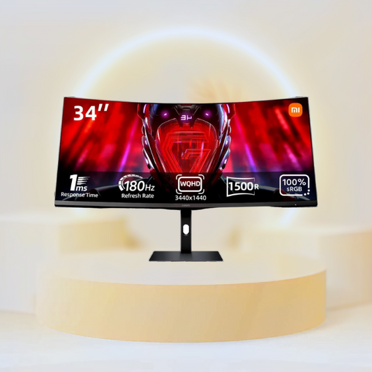 شاشة ألعاب منحنية من Xiaomi مقاس 34 بوصة / لوحة VA / دقة 3440 × 1440 WQHD / منفذ HDMI x 2 ومنفذ DisplayPort x 2 / انحناء 1500R / معدل تحديث 180 هرتز / نسبة عرض إلى ارتفاع 21:9