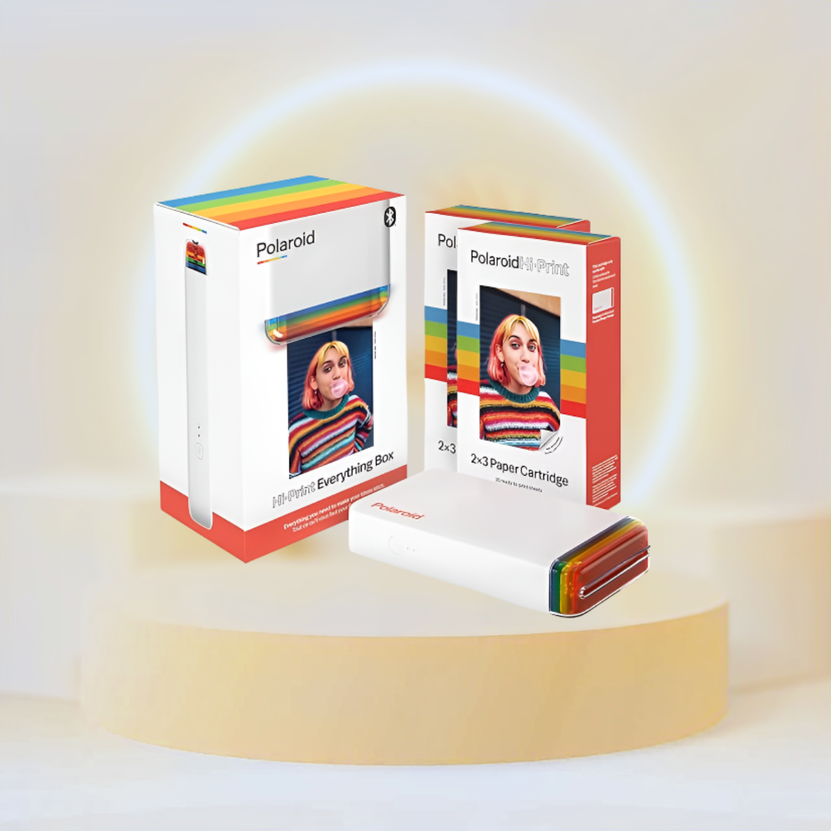 طابعة الصور المحمولة Polaroid Hi-Print 2x3 ومجموعة الورق (40 ورقة) - صندوق كل شيء (أبيض)