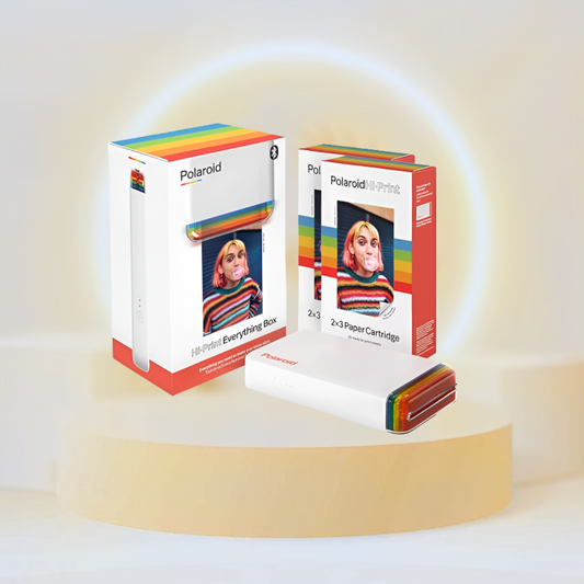 طابعة الصور المحمولة Polaroid Hi-Print 2x3 ومجموعة الورق (40 ورقة) - صندوق كل شيء (أبيض)