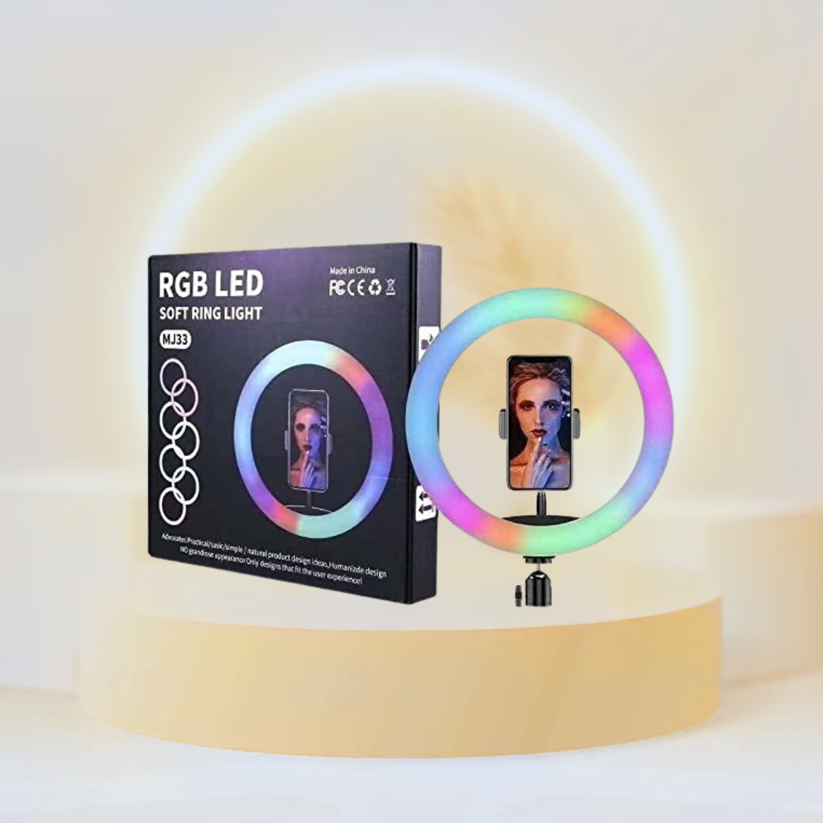 MJ33 13 inch RGB LED Ring Light with Phone Clip Phone Multi Colour RGB Video Beauty Fill Light