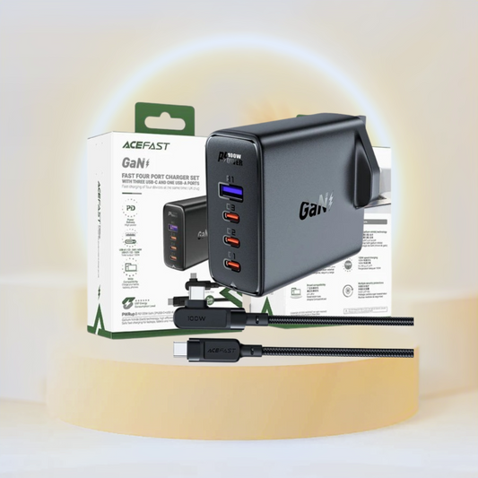 شاحن حائط سريع الشحن من AceFast A40 PD100W GaN (3xUSB-C + USB-A) المملكة المتحدة