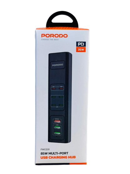 Porodo 85W Multi-Port USB Charging HUB - Black