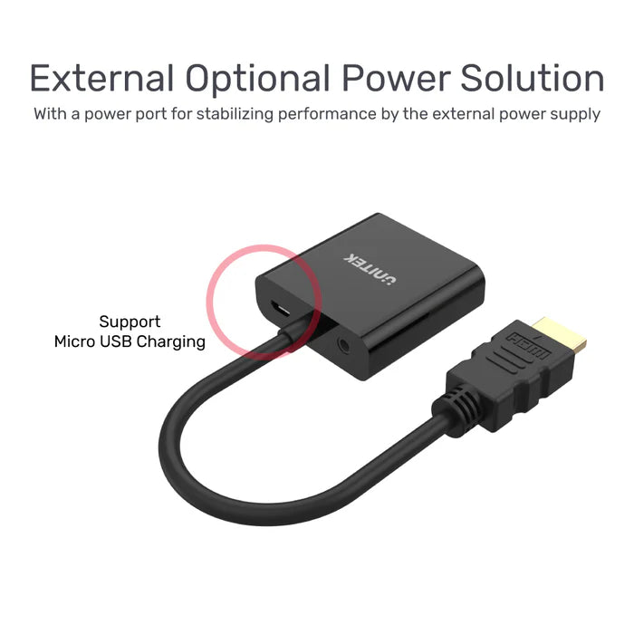 UNITEK HDMI to VGA Adapter with 3.5mm for Stereo Audio