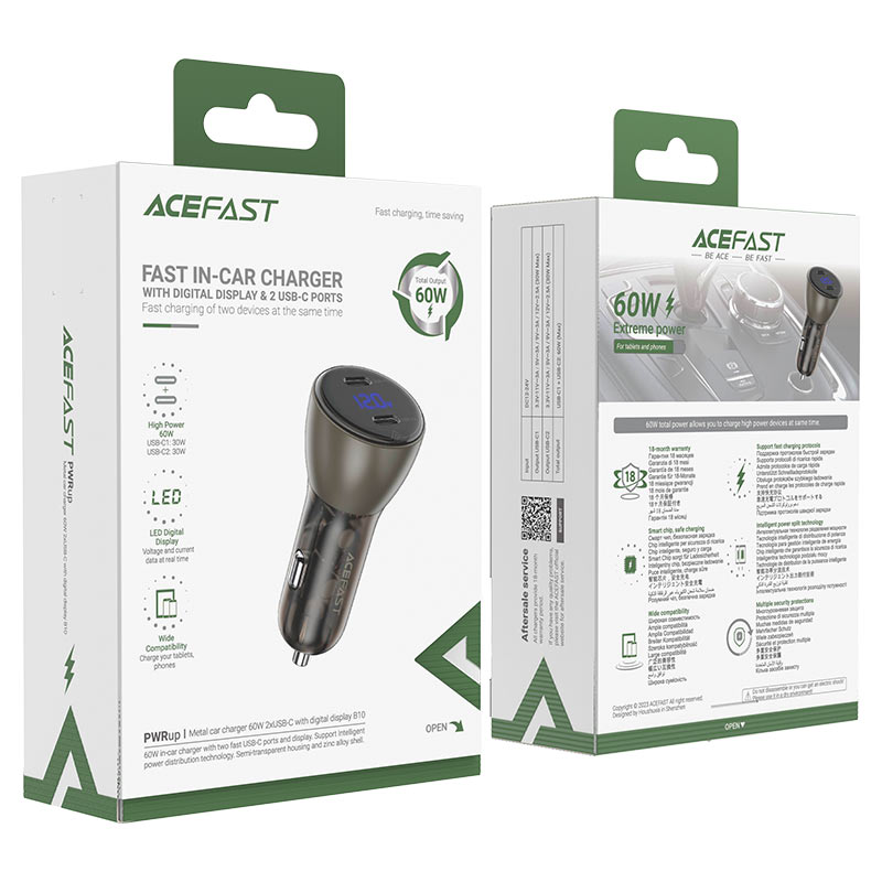 AceFast Fast Charge Car Charger B10 60W (2xUSB-C)