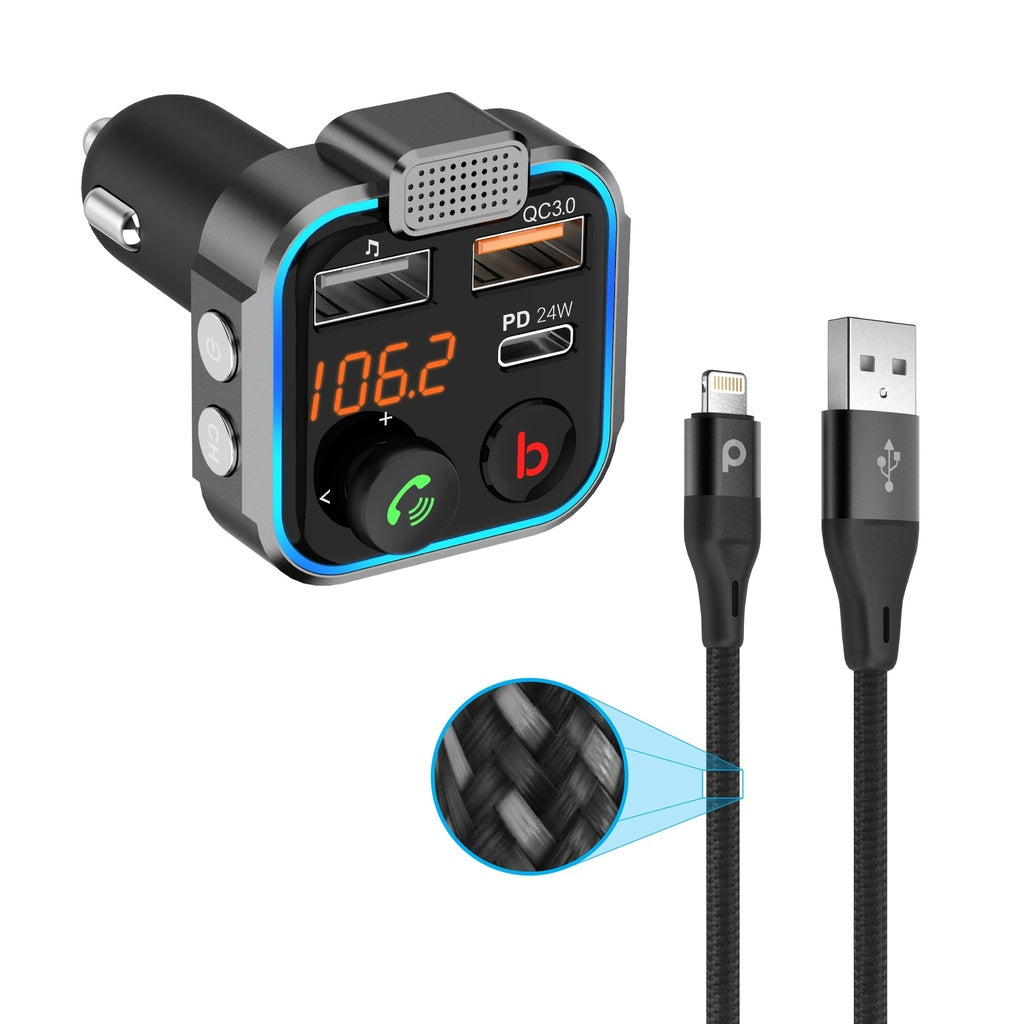 bundle Porodo Smart Car Charger FM Transmitter + Lightning Cable