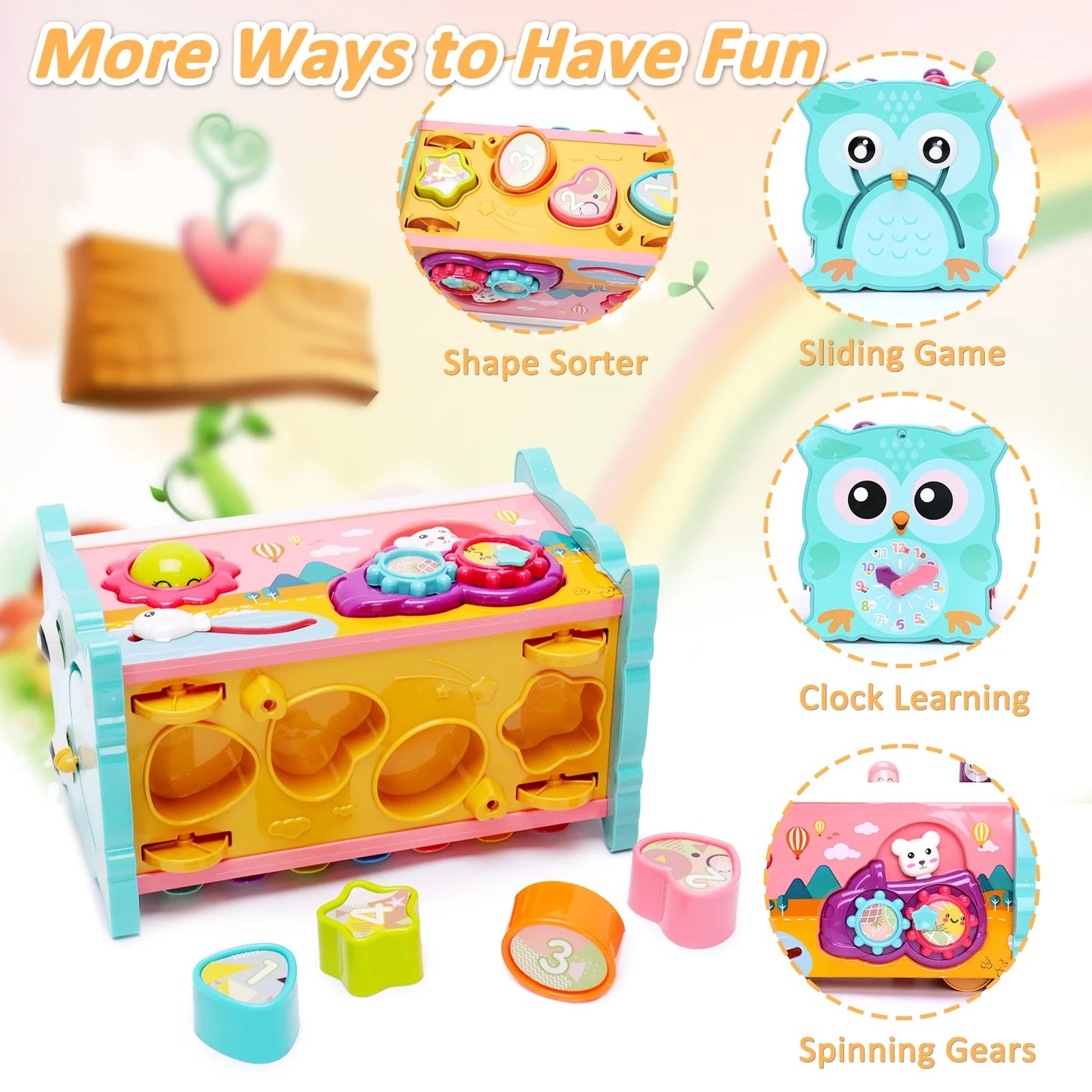 8 in 1 Magic Box Educational Toy Hammering Magnetic Fishing Game Xylophone Moving Gears Clock for Kids 1- 3Y Boys & Girls