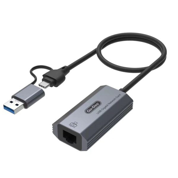 Go Des GD-6836 RJ45 to Type-C and USB-A Gigabit Ethernet Converter Cable 1000Mbps 50cm