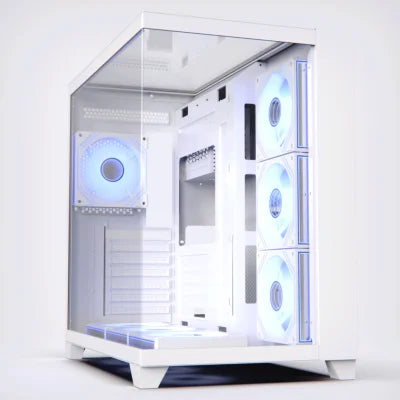 Acegeek Horizon PC Case | Up to ATX | 7 x RGB 120mm Fans Pre-Installed | 360mm Radiator Support | Dual Side Tempered Glass - White