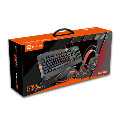 MeeTion 4 in 1 PC Gaming Kit C505 Mouse, English / Arabic Keyboard, Headset and Mousepad