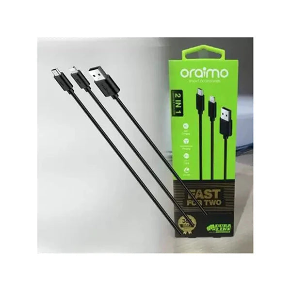 Oraimo, Duraline OCD-D61 2 In 1 Micro USB Data Cable Fast For Two - Black